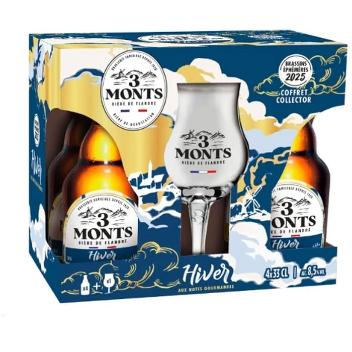 3 MONTS Hiver Coffret de 4 bières blondes et 1 verre