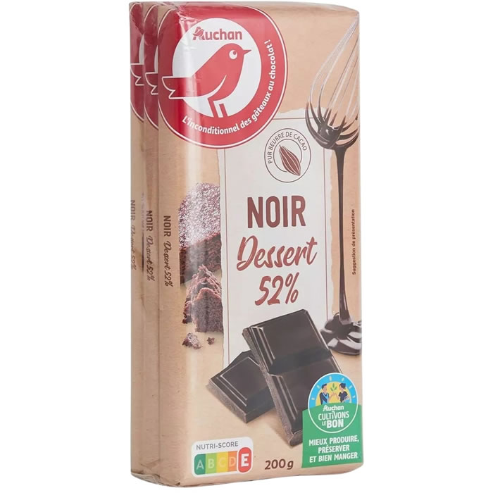 AUCHAN Dessert Tablette de chocolat noir pâtissier 52%