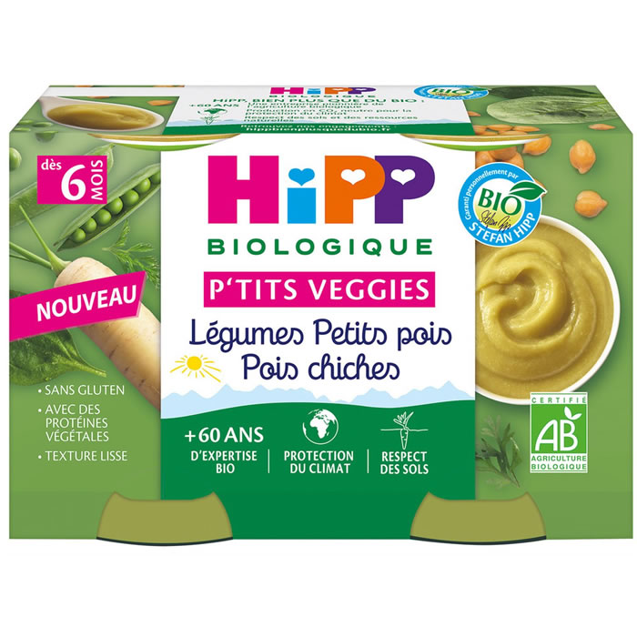 HIPP P'tit Veggies Légumes petits pois et pois chiches bio dès 6 mois