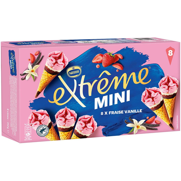 EXTRÊME Mini cône glacés à la fraise et vanille