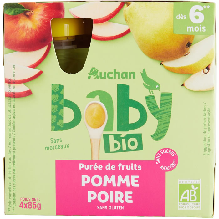 AUCHAN Dessert purée de fruit pomme poire