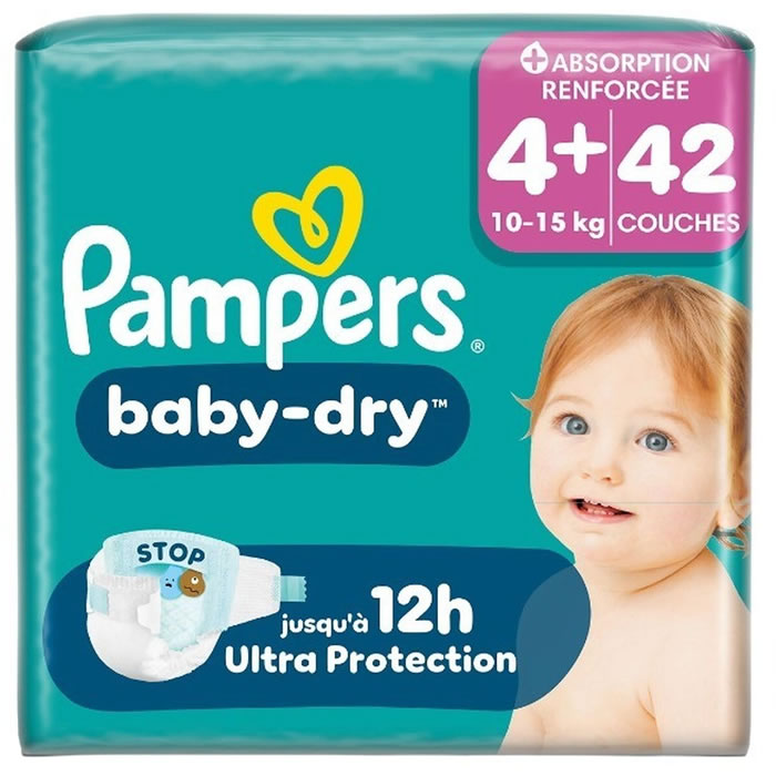 PAMPERS Baby-Dry Couches taille 4+ (10-15 kg)