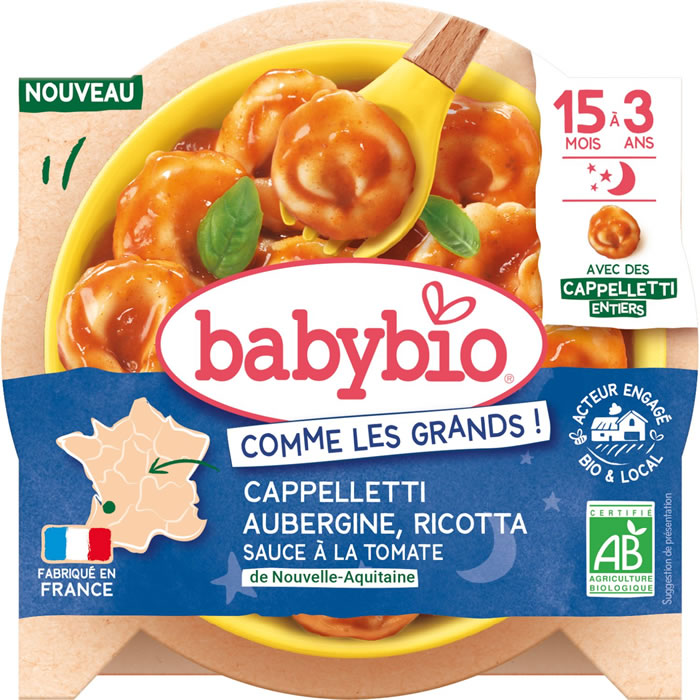 BABYBIO Cappelletti aubergine, ricotta, sauce tomate dès 15 mois bio