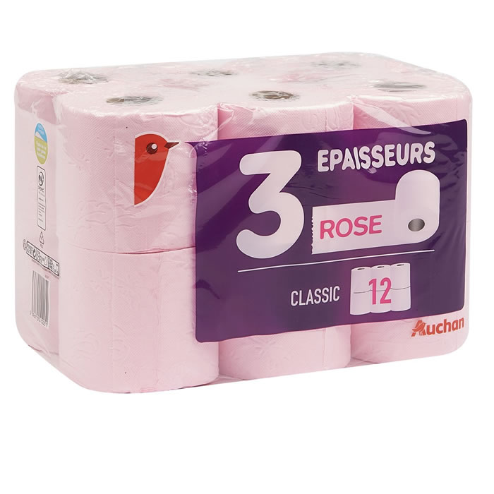 AUCHAN Classic Papier toilette rose 3 épaisseurs