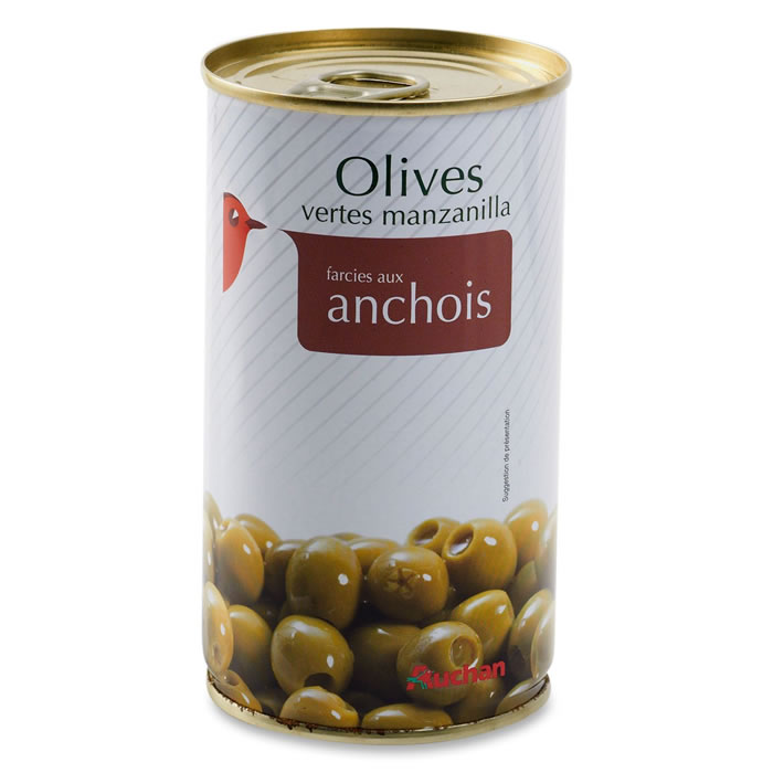 AUCHAN Olives vertes manzanilla farcies aux anchois