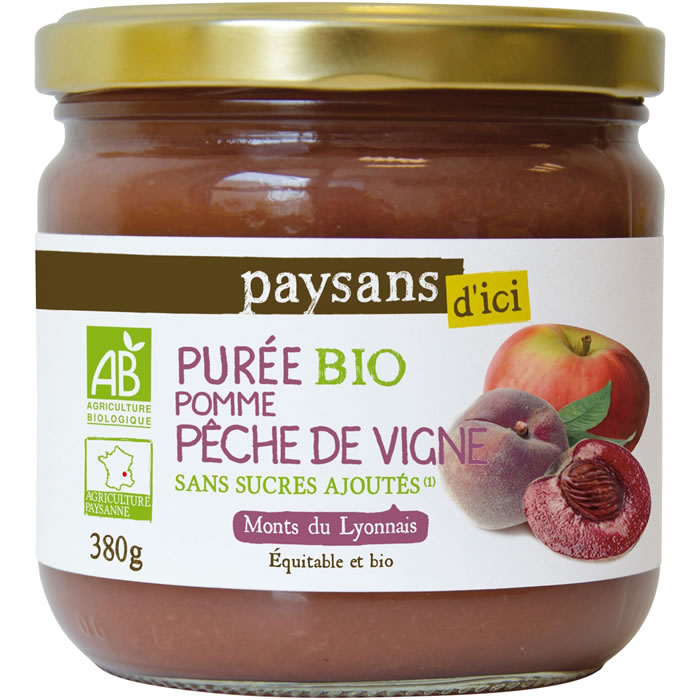 PAYSANS D'ICI Dessert pomme et pêche de vigne bio sans sucres ajoutés