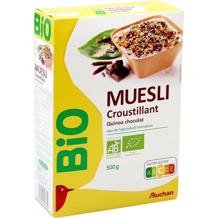 AUCHAN Muesli croustillant quinoa et chocolat bio