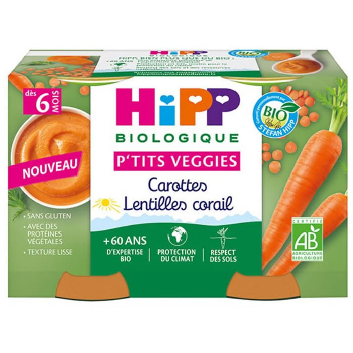 HIPP P'tits Veggies Carottes, lentilles, corail dès 6 mois bio