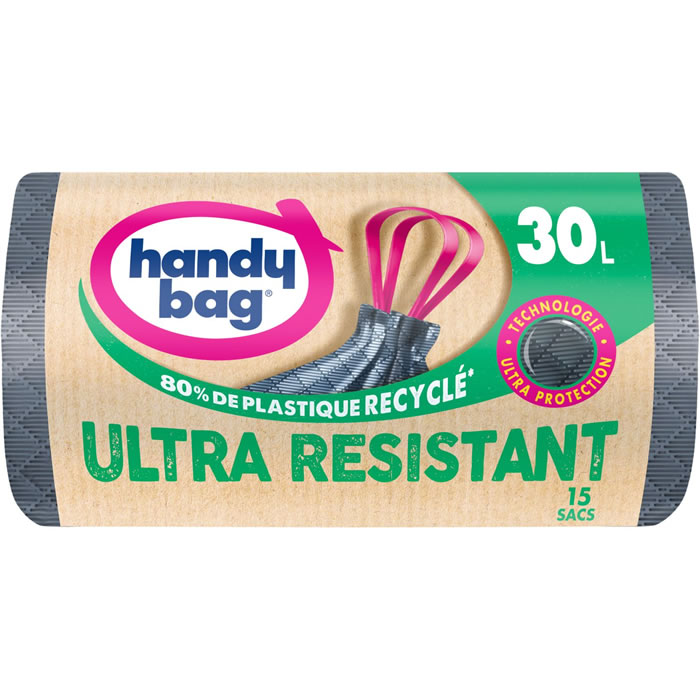 HANDY BAG Ultra Résistant Sacs poubelle à liens coulissants 30L