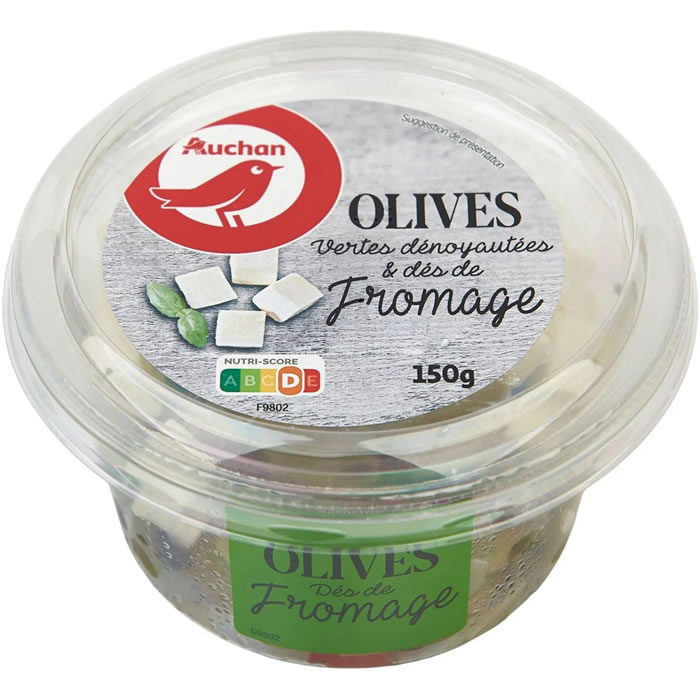 AUCHAN Olives vertes dénoyautées et dès de fromage