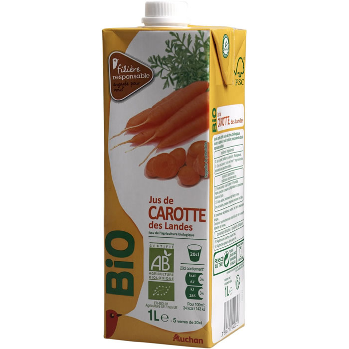 AUCHAN Pur jus de carotte bio