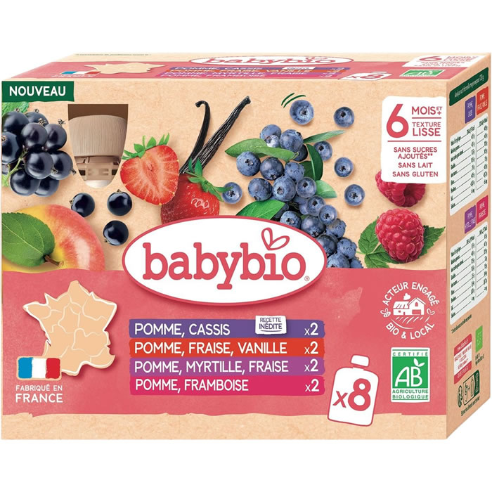 BABYBIO Dessert pomme, vanille et fruits rouges dès 6 mois bio