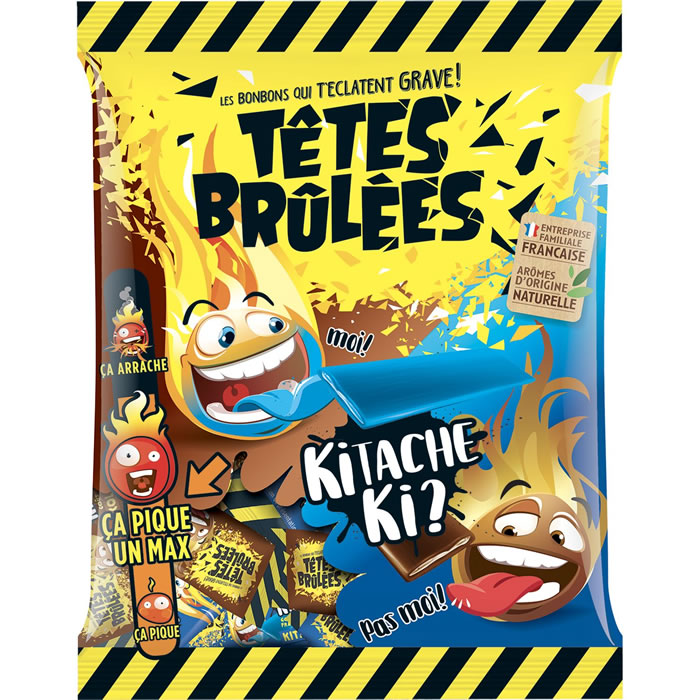 TETES BRULEES Kitache Ki Bonbons acidulés aromatisés à la framboise et cola