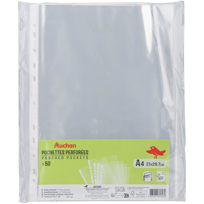 AUCHAN Pochettes plastiques perforées