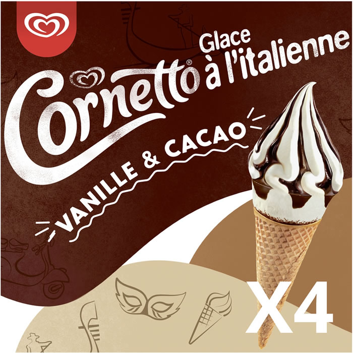 CORNETTO Cônes glacés à la vanille et chocolat