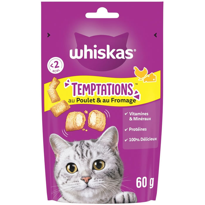 WHISKAS Temptations Friandises au poulet et fromage pour chat