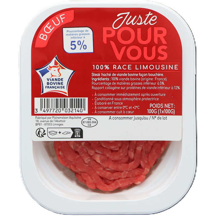 JUSTE POUR VOUS Steaks hachés pur boeuf 5% M.G race Limousine