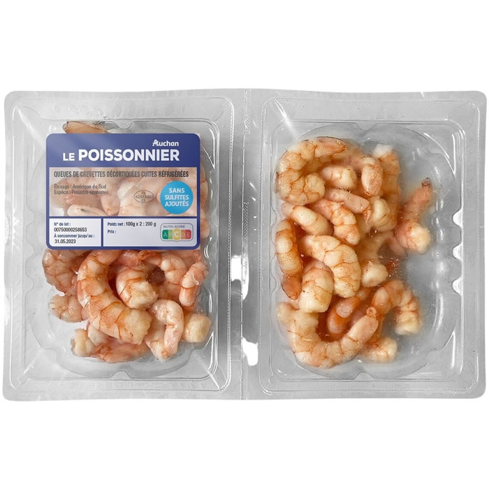 AUCHAN Le Poissonnier Queues de crevettes cuites décortiquées