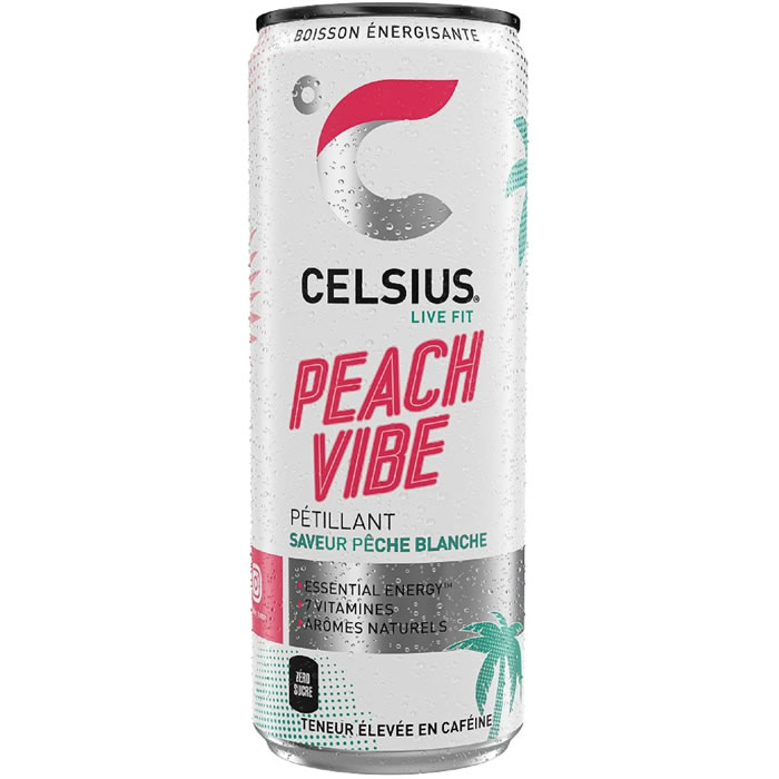CELSIUS Boisson énergisante gazeuse à la pêche blanche sans sucre