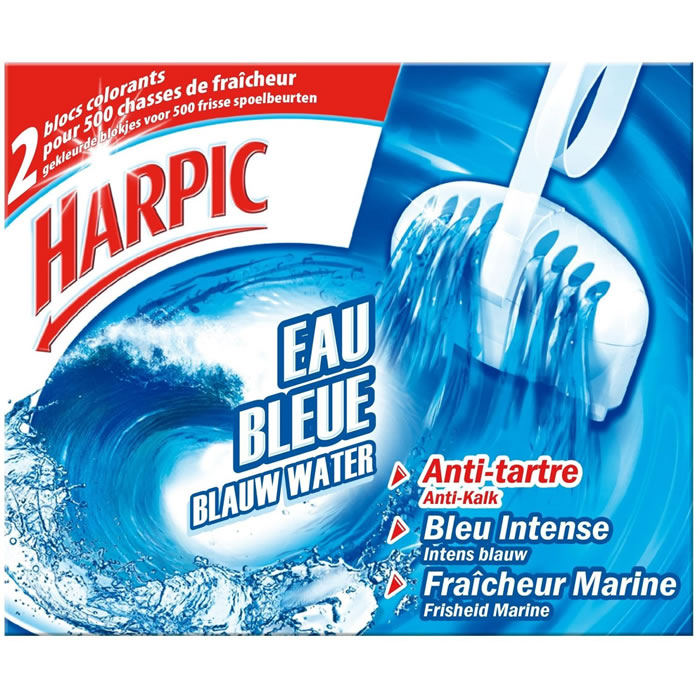 HARPIC Bloc WC eau bleue anti-tartre fraîcheur marine