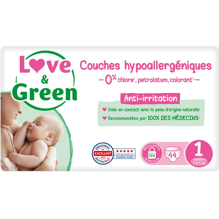 LOVE & GREEN Couches écologiques taille 1 (2-5 kg)
