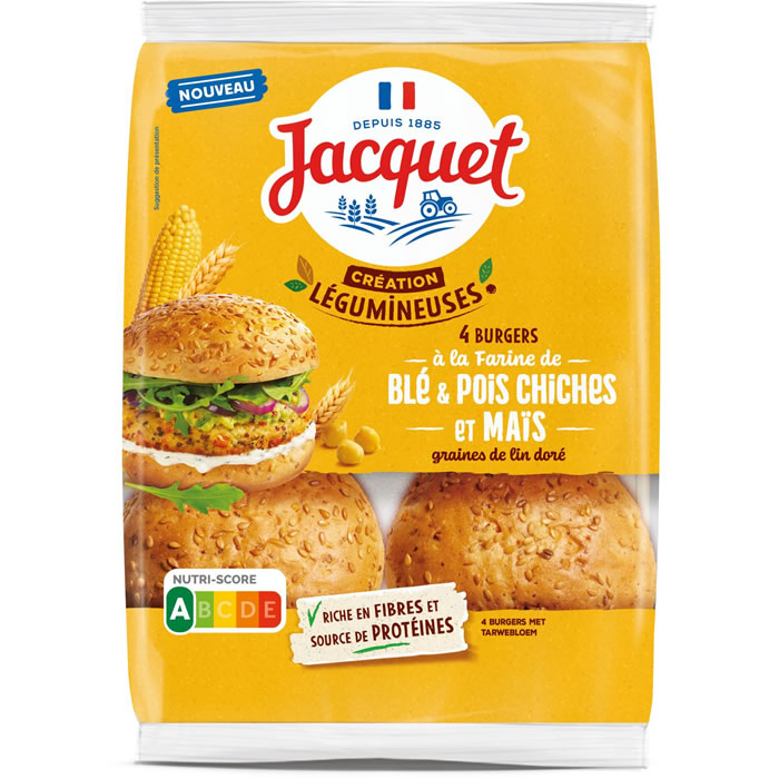 JACQUET Pains hamburgers à la farine de blé, pois chiche et maïs