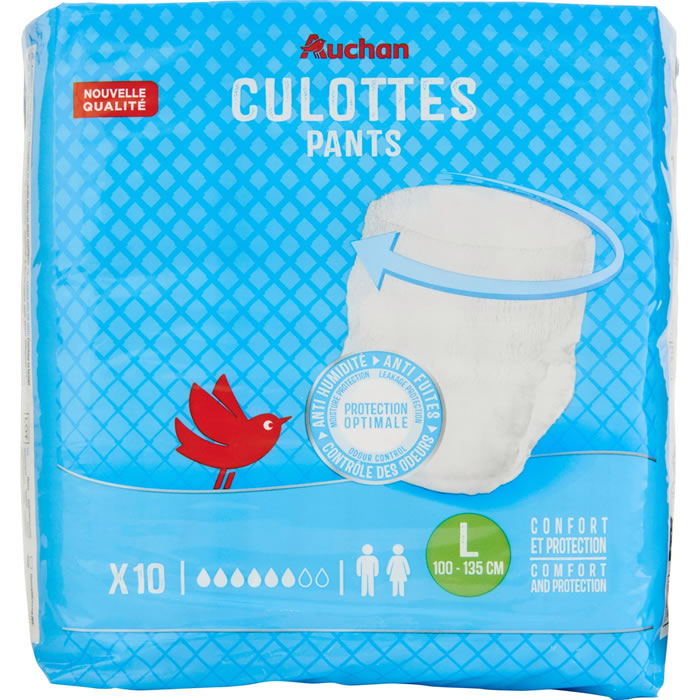 AUCHAN Culottes absorbantes mixte pour fuites urinaires taille L