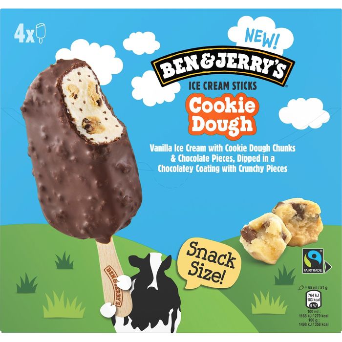 BEN & JERRY'S Cookie Dough Bâtonnets glacés vanille, chocolat et cookies