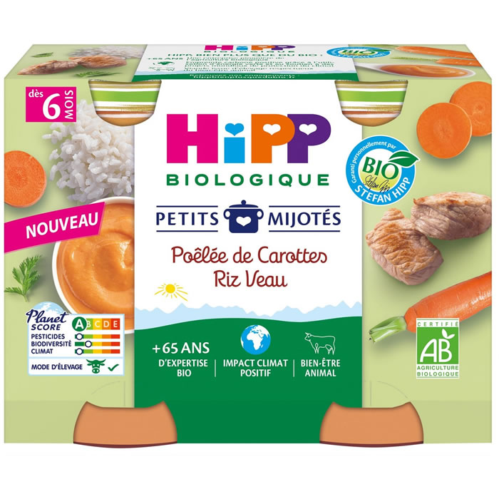 HIPP Petits Mijotés Poêlée de carottes, riz et veau bio dès 6 mois