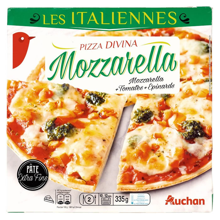 AUCHAN Les Italiennes Pizza à la mozzarella, tomates et épinards