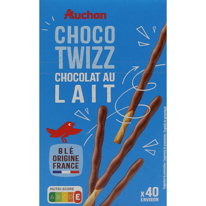 AUCHAN Choco Twizz Bâtonnets de biscuits nappés de chocolat au lait