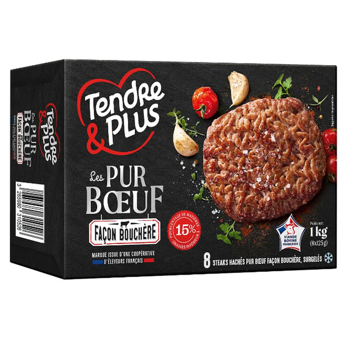 TENDRE & PLUS Steaks hachés pur boeuf 15% M.G façon bouchère