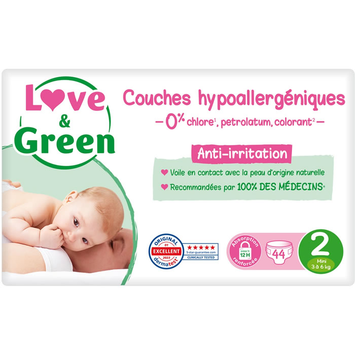 Couches hypoallergéniques taille 2 Love & Green - change pour bébé de 3 à 6  kg