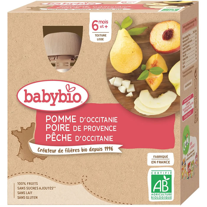 BABYBIO Pomme, poire et pêche dès 6 mois bio