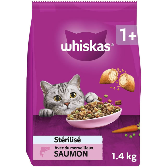 WHISKAS Croquettes au saumon pour chat stérilisé