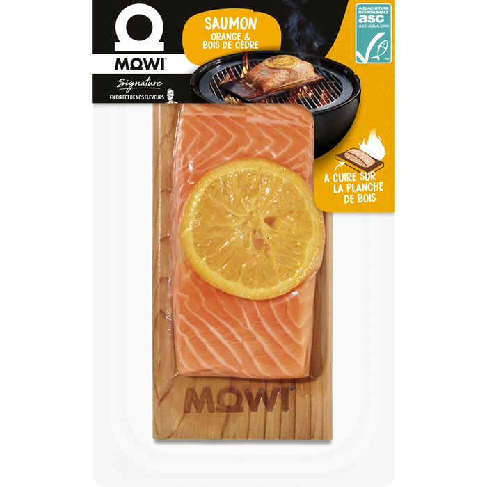 MOWI Pavé de saumon royal ASC avec planche en bois
