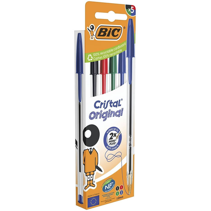 BIC Cristal Original Stylos bille pointe moyenne bleu, noir, rouge, vert