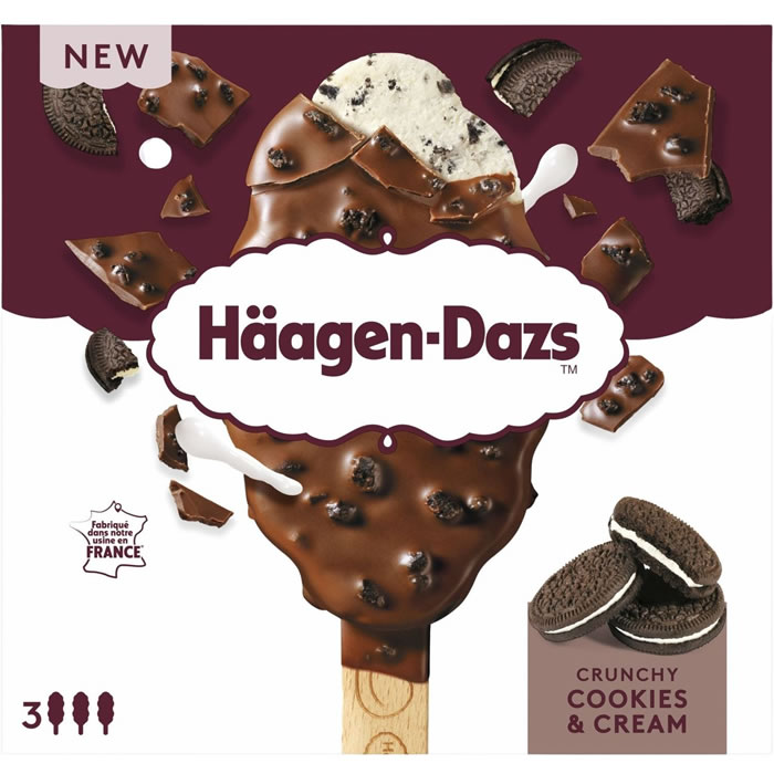 HÄAGEN-DAZS Bâtonnets glacés vanille, cookie et chocolat au lait