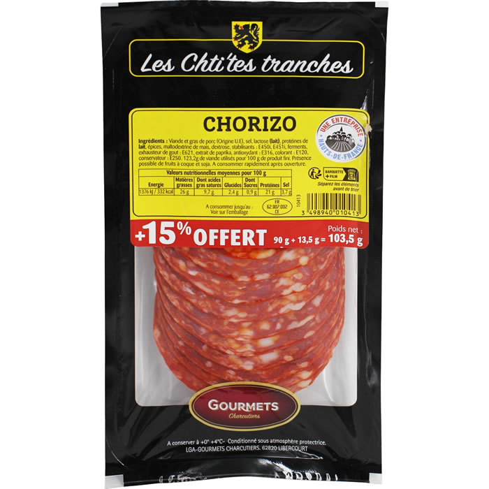 GOURMET DE L'ARTOIS Les Chti'tes Tranches Chorizo doux en tranche