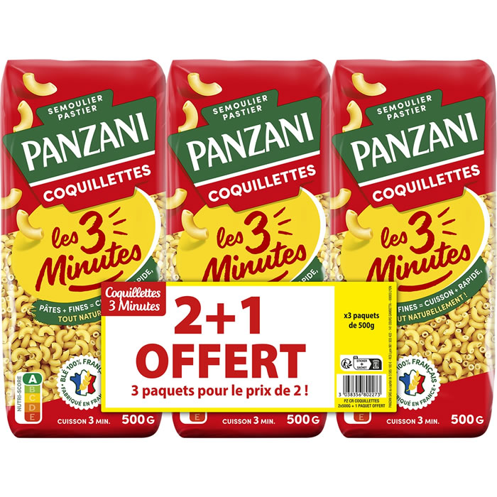 PANZANI Les 3 Minutes Coquillettes cuisson rapide 3 minutes
