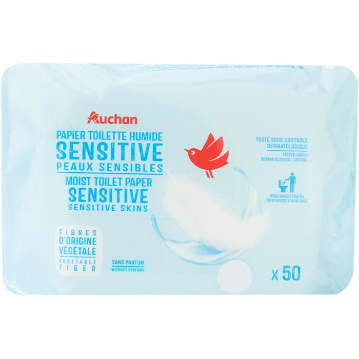 AUCHAN Lingettes papier toilette peaux sensibles