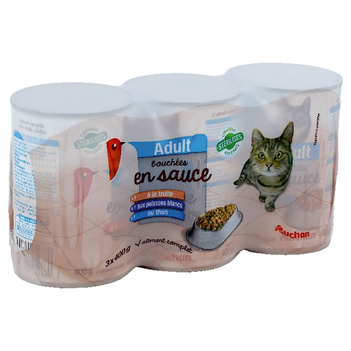 AUCHAN Bouchées en sauce pour chats adultes assortiment de poissons