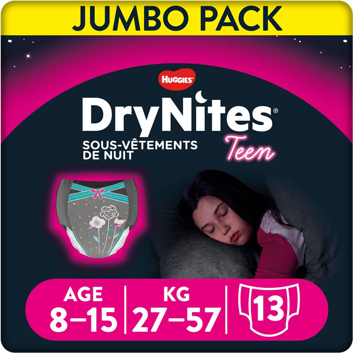 HUGGIES : DryNites - Culottes de nuit filles 8-15 ans (27-57kg) -  chronodrive