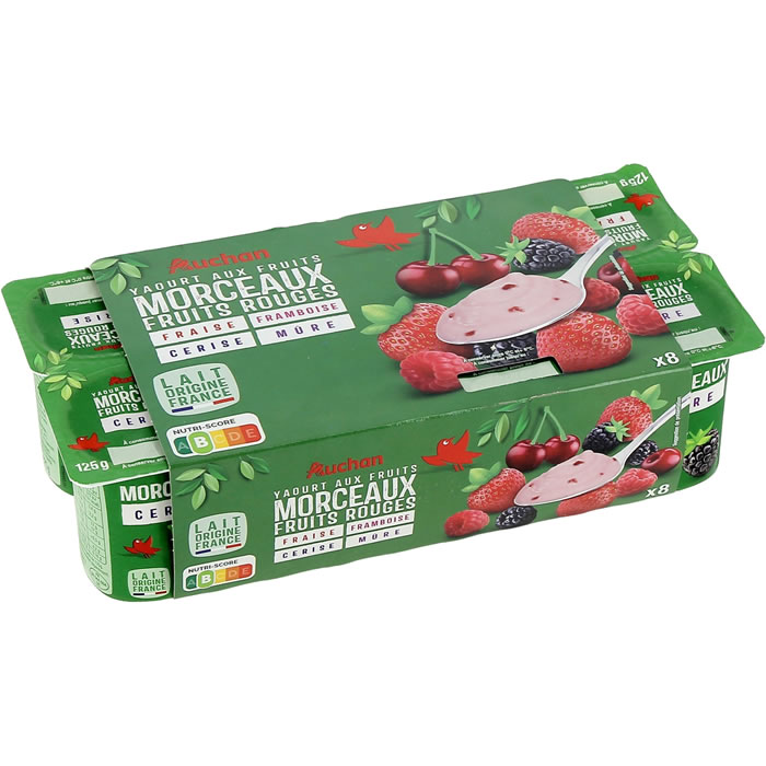 AUCHAN : Panaché de yaourts aux morceaux de fruits rouges : 8 x