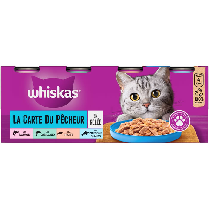 WHISKAS Pâtée en gelée saumon, truite, cabillaud pour chat adulte