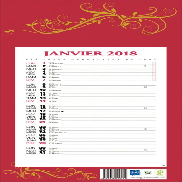 CALENDRIER Calendrier mensuel 36 x 19cm