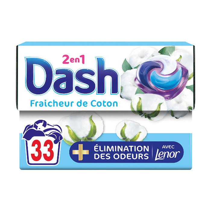 DASH Lessive capsules 2 en 1 fraîcheur de coton touche de Lenor