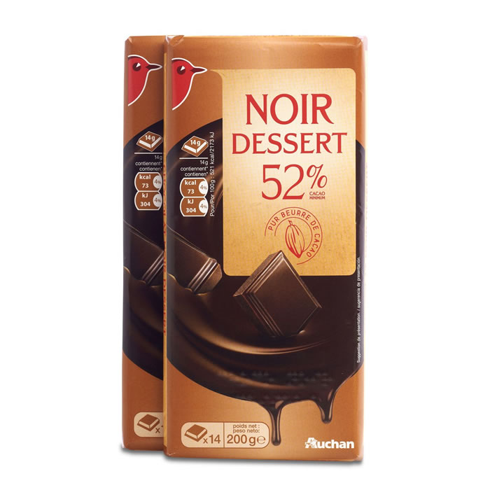 AUCHAN Dessert Tablette de chocolat noir pâtissier 52%