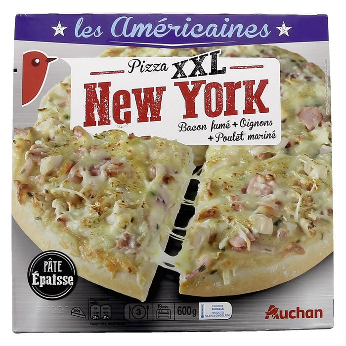 AUCHAN Les Américaines Pizza New-York au bacon fumé, oignons et poulet mariné