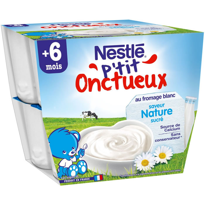NESTLE P'tit Onctueux Fromage blanc nature sucré dès 6 mois